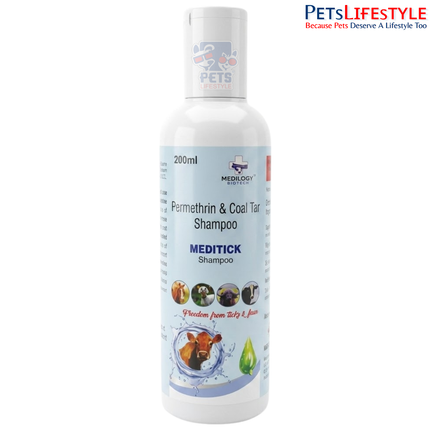MEDITICK Vet Shampoo – Permethrin & Coal Tar Veterinary Shampoo | Anti-Tick, Anti-Flea & Medicated Skin Care Shampoo for Dogs | 200 ml