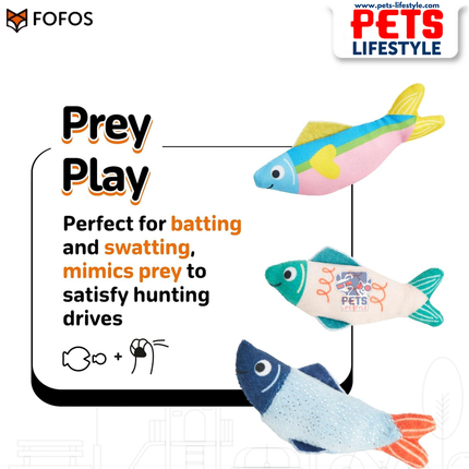 FOFOS Sardine Cat Toy 9 Pack Catnip-Infused Multi-Texture Toys for Batting & Swatting