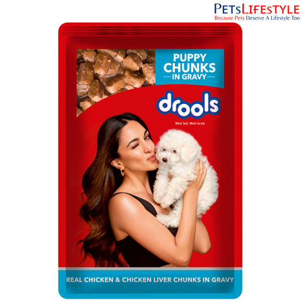 Drools Puppy Wet Dog Food, Real Chicken and Chicken Liver Chunks in Gravy,10 Pouches + 2 Pouches Free (12 x 60g )