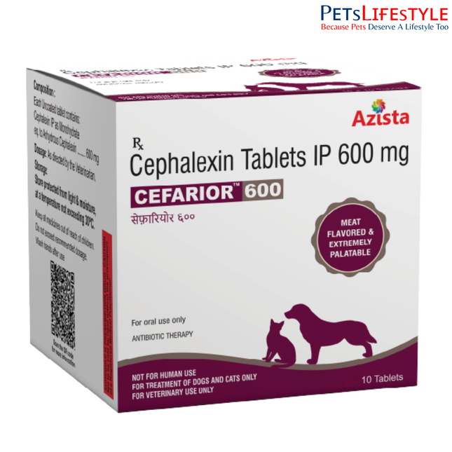 Cefarior Cephalexin Tablets for Dogs & Cats – 600mg Meat Flavoured Antibiotic 1x10 Tablets)