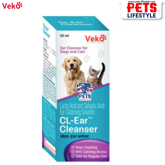 Veko CL-Ear Cleanser – Lactic Acid & Salicylic Acid Ear Cleanser for Dogs & Cats