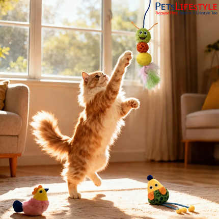 FOFOS Cat Toy- Bird,Mouse, Caterpillar with Wand