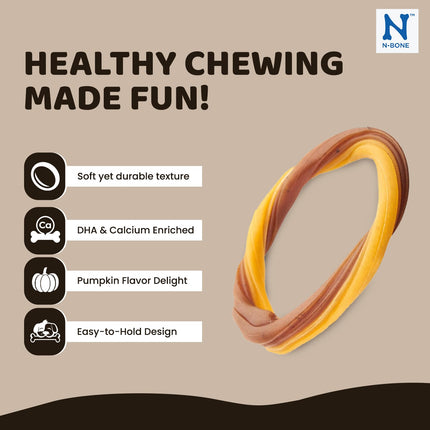 N-Bone Puppy Teething Ring Pumpkin Flavor – Soft Edible Puppy Teething Chew with DHA & Calcium | Low-Fat Dental Treat for Puppies