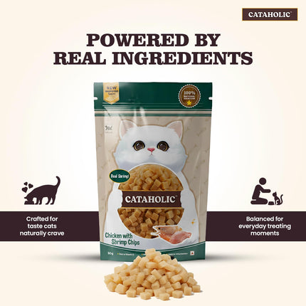 Cataholic Chicken with Shrimp Chips Cat Treats, High Protein Crunchy Snacks, Natural Training & Reward Treats for All Cat Breeds, 50 g