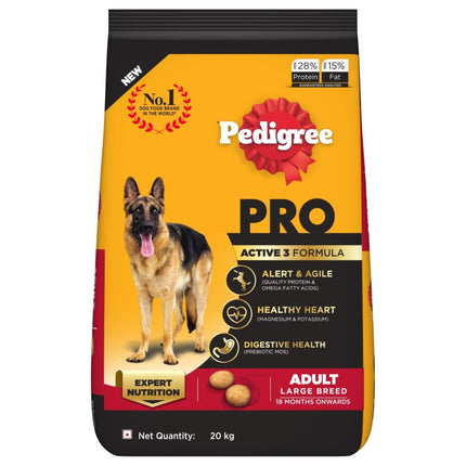 Pedigree PRO Adult Dry Dog Food for Large Breed Active Dog, Chicken, 20kg