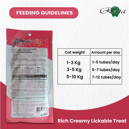 Rena Kitty Licks Tuna with Salmon Cat Treats for Kittens 4 x 15g Rich Creamy Lickable Treat