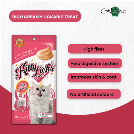 Rena Kitty Licks Tuna with Salmon Cat Treats for Kittens 4 x 15g Rich Creamy Lickable Treat