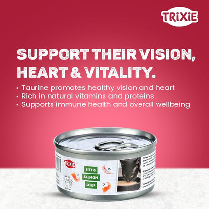 Trixie Cat Soup with Chicken & Salmon – Tasty Liquid Cat Treat, Grain-Free Wet Food Supplement Supporting Hydration & Digestion for Adult Cats, 4 × 80 g