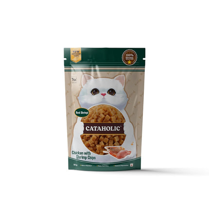 Cataholic Chicken with Shrimp Chips Cat Treats, High Protein Crunchy Snacks, Natural Training & Reward Treats for All Cat Breeds, 50 g