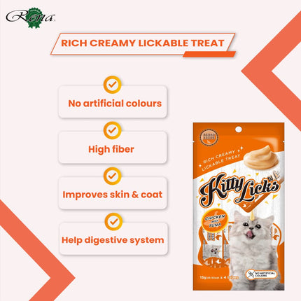 Rena’s Kitty Licks Chicken with Tuna Creamy Cat Treat 4 x 15g – Rich Lickable Treat for Kittens & Cats