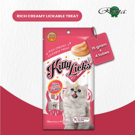 Rena Kitty Licks Tuna with Salmon Cat Treats for Kittens 4 x 15g Rich Creamy Lickable Treat