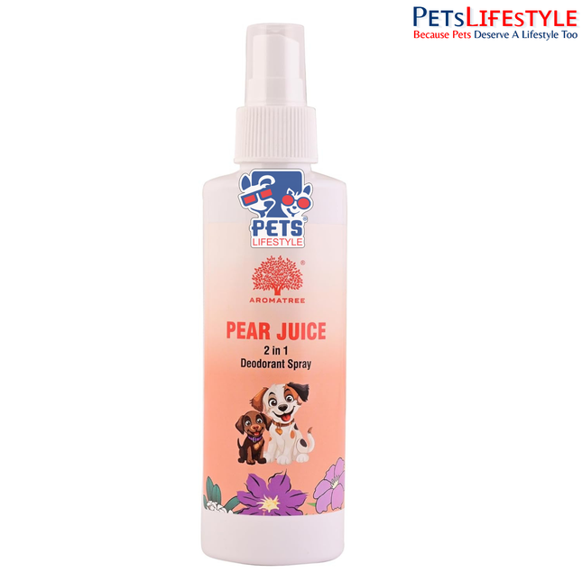Aromatree 2 in 1 Pet Deodorant Spray 200 ml (Pear Juice Fragrance) | Aromatherapy Based, Anti-Microbial & Non-Toxic Freshener for Dogs & Cats