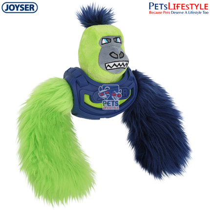 JOYSER Squad Armored Gorilla Plush Dog Toy with Squeaker – Green/Blue (M/L)