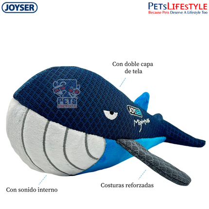 JOYSER Mightus Whale Plush Dog Toy with Squeaker – Blue (M)