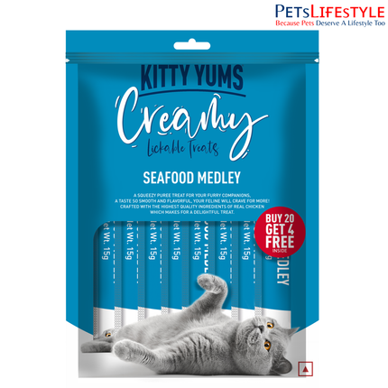 Kitty Yums Creamy Lickable Seafood Medley Cat Treat (15g x24)