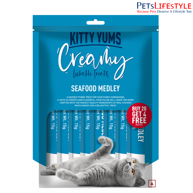 Kitty Yums Creamy Lickable Seafood Medley Cat Treat (15g x24)