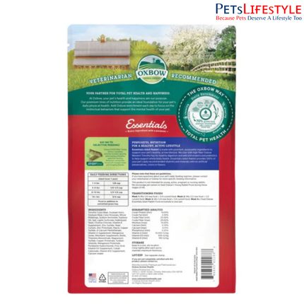 Oxbow Essentials Adult Rabbit Food 2.25kg – High Fiber Timothy Hay Based Rabbit Diet