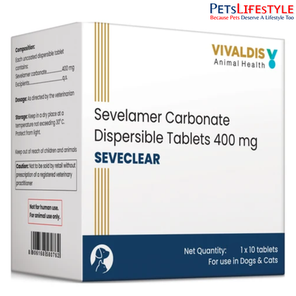 Vivaldis Seveclear 400 mg Tablets – Sevelamer Carbonate Phosphate Binder for Dogs & Cats