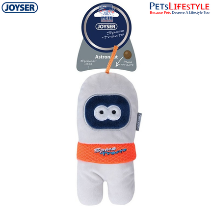 JOYSER Space Treats Astronaut Plush Dog Toy with Treat Pocket – White