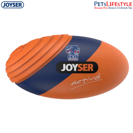 JOYSER Active TPU Rugby Ball with Squeaker Durable Dog Toy – Orange (M)