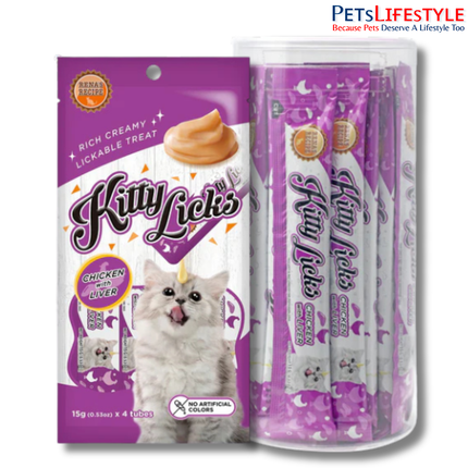 Rena's Kitty Licks Chicken With Liver Kitten Treat Tubes - Rich Creamy Lickable Treat