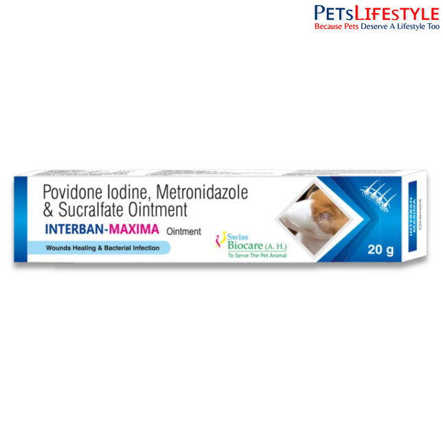 Interban-Maxima Wound Healing Ointment for Dogs & Cats (Sucralfate 7% + Metronidazole 1% + Povidone Iodine 5%)