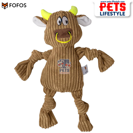 FOFOS Fluffy Cow Brown – Soft Corduroy Plush Toy with Squeaker