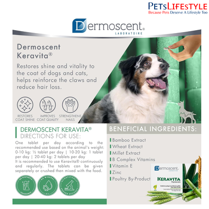 Dermoscent Keravita Skin & Coat Supplement for Dogs & Cats (30 Tablets)