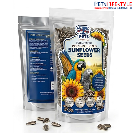 Petslifestyle Premium Sunflower Seeds (500g) – High Energy Bird Food for Parrots & Exotic Birds