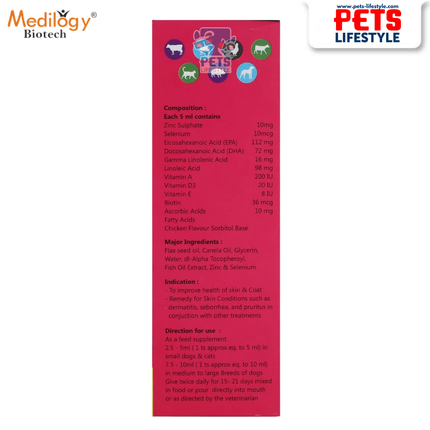 Medilogy Biotech Glowmax Skin & Coat Supplement Syrup for Dogs and Cats – Omega Fatty Acids, Biotin & Zinc – 220 ml