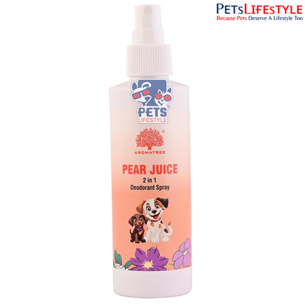 Aromatree 2 in 1 Pet Deodorant Spray 200 ml (Pear Juice Fragrance) | Aromatherapy Based, Anti-Microbial & Non-Toxic Freshener for Dogs & Cats