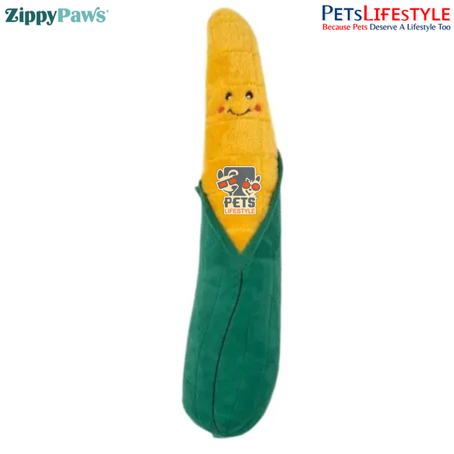 ZippyPaws Jigglerz – Corn  Super Sized Stuffing-Free Interactive Squeaker Dog Toy