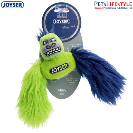 JOYSER Squad Mini Gorilla Plush Dog Toy with Squeaker – Green/Blue (S/M)