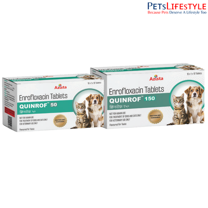 Quinrof Enrofloxacin Tablets for Dogs & Cats – 50mg & 150mg Mutton Flavoured Antibiotic (1x10 Tablets)