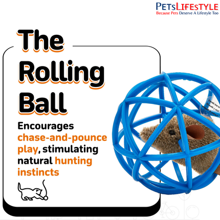 FOFOS Mouse in the Ball Cat Toy – Interactive Catnip Ball with Built-in Squeak Mouse (Roll, Squeak & Pounce)