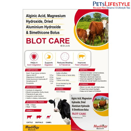 BLOT-CARE Vet Bolus – Alginic Acid, Magnesium Hydroxide, Dried Aluminium Hydroxide & Simethicone Bolus | Gastrointestinal Support for Livestock