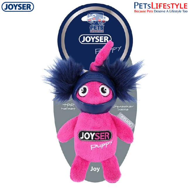 JOYSER Puppy Squirrel with Helmet Soft Plush Dog Toy – Pink/Dark Blue (S/M)