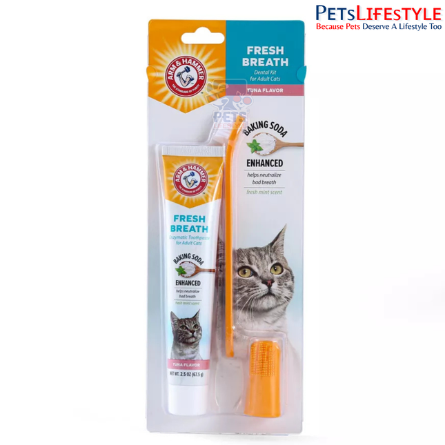 Arm & Hammer Fresh Breath Dental Kit for Cats – Tuna Flavor | Complete Cat Oral Care Kit (67.5 g)