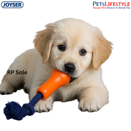 JOYSER Ropper Rope & Rubber Durable Chew Dog Toy for Puppies & Small Dogs – Orange/Dark Blue (S/M)