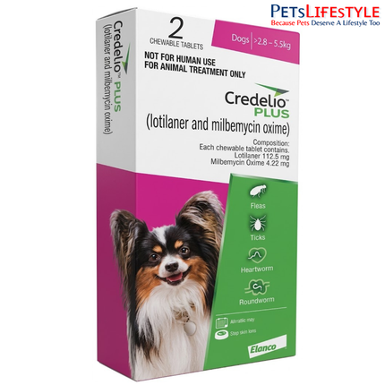 ELANCO Credelio PLUS 112.5 mg Chewable Tablets for Dogs 2.8–5.5 kg | Monthly Tick, Flea, Worm & Heartworm Protection