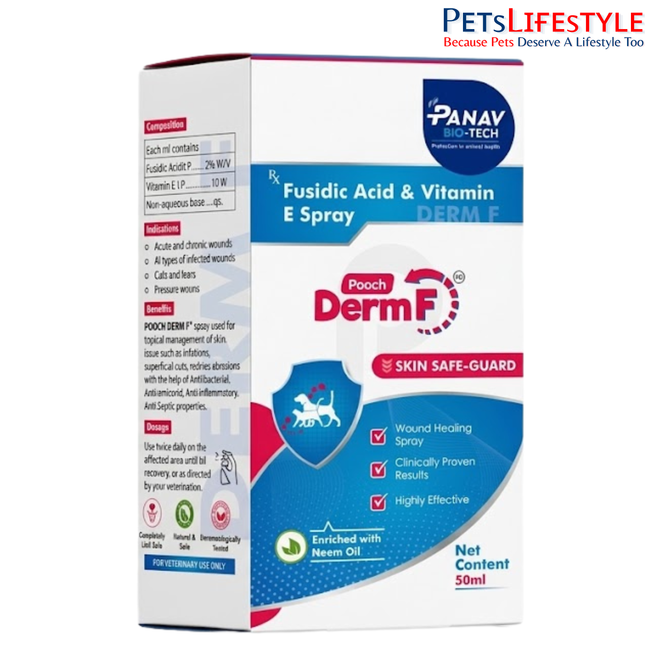 Pooch Derm F Fusidic Acid & Vitamin E Spray for Dogs & Cats (50 ml)