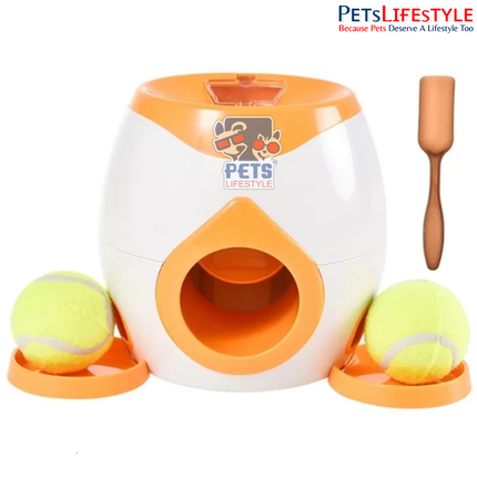 Automatic Dog Ball Launcher, Automatic Tennis Ball Food Dispenser, Training Pet Throwing Balls Machine with Snack Reward System for Small & Medium Dogs (Orange)