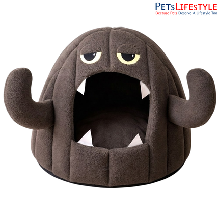 Premium Monster Plush Calming Pet Cave Bed Pet House with Plush Cushion, Indoor Pet Bed