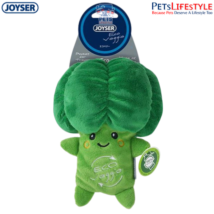 JOYSER Eco Veggie Broccoli Plush Dog Toy with Treat Pocket & Squeaker – Green (S/M)