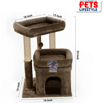 Canine Desk Kitten Cat Tree – Condo with Scratching Posts, Detachable Beds, Hanging Ball & Removable Cover