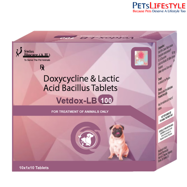 Vetdox-LB Doxycycline & Lactic Acid Bacillus Tablets for Dogs & Cats (100mg)