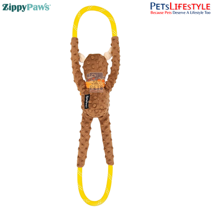 ZippyPaws RopeTugz – Moose  Super Sized Plush Rope Tug Dog Toy with Squeaker