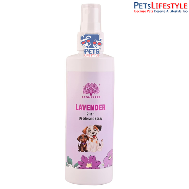 Aromatree 2 in 1 Pet Deodorant Spray (Lavender Fragrance) Aromatherapy Based Puppy Deodorizer  Pet Freshener for Dogs & Cats 200 ml