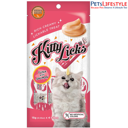 Rena Kitty Licks Tuna with Salmon Cat Treats for Kittens 4 x 15g Rich Creamy Lickable Treat