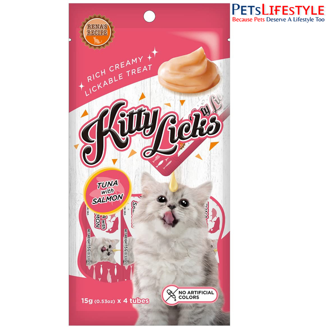 Rena Kitty Licks Tuna with Salmon Cat Treats for Kittens 4 x 15g Rich Creamy Lickable Treat